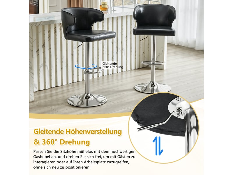 Lot de 2 tabourets de bar pivotants 360° réglables en similicuir pu noir W3658P438279 - Conforama D