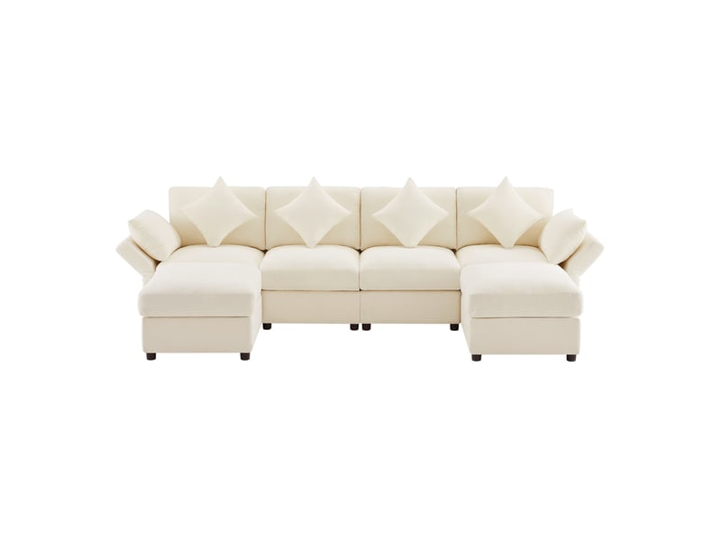 Canapé modulable ulevr 6 places avec 2 poufs, accoudoirs réglables, configuration u ou l, 284 x 156,5 x 86 cm, chenille beige - Conforama A