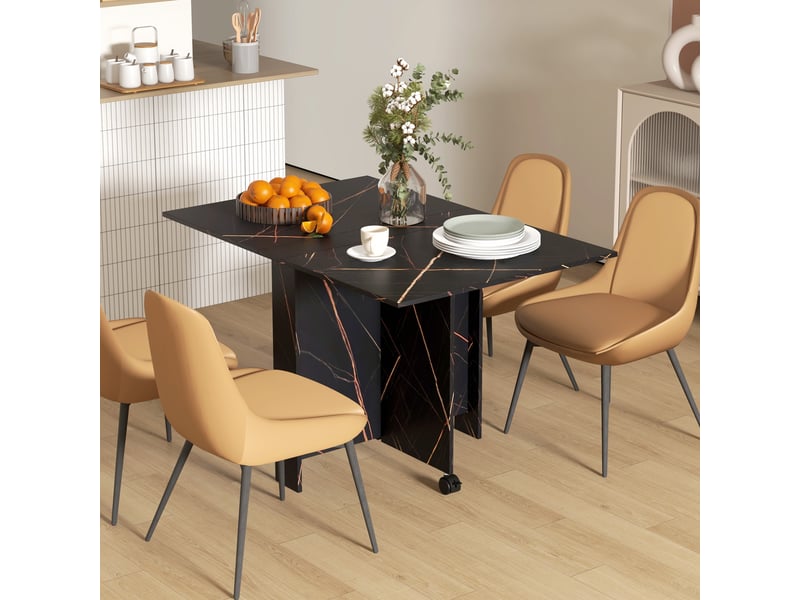  Table pliante cuisine table à manger pliable avec 2 abattants 2 roues avec freins 120 x 80 x 73 cm noir marbré imitation  - Conforama D