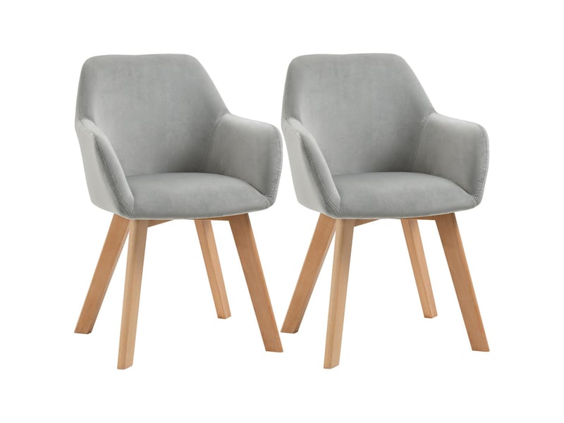  Lot de 2 chaises de salle à manger tissu velours gris et bois 54 x 57 x 80 cm  - Conforama A