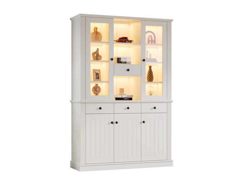  Vitrine 119,5x40x180 cm avec led, 4 tiroirs et 5 portes coloris blanc  - Conforama A