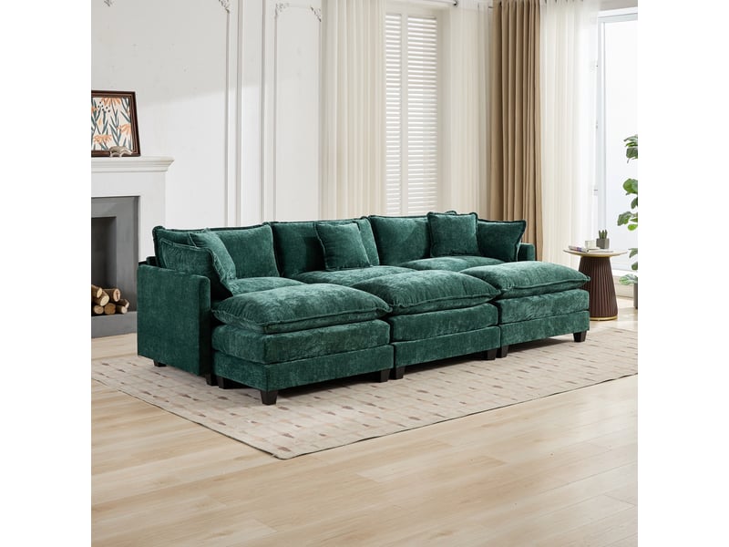  Canapé droit modulable 3 places 289 × 75 × 84 cm en chenille vert, coussins rembourrés IKSETERA TRADING LTD - Conforama B