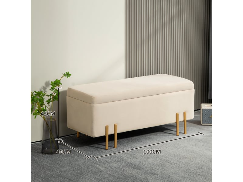  Banc coffre 100x40x42 cm avec rangement bois beige  - Conforama D