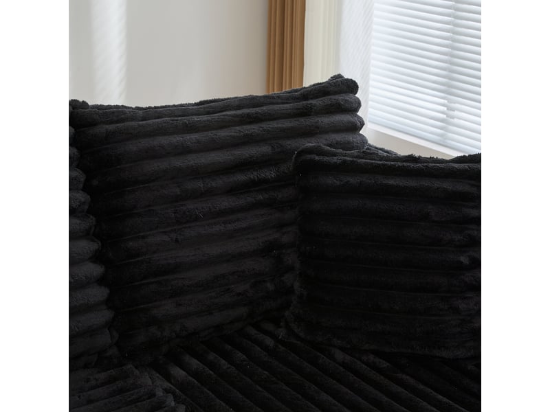 Canapé en u 5 places en velours côtelé noir avec porte-gobelets et poches latérales intégrées - Conforama R
