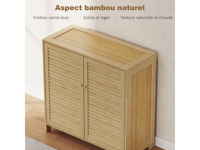  Meuble à chaussures 14 paires en bambou 2 portes bois naturel 80 x 35 x 80 cm  - Conforama E