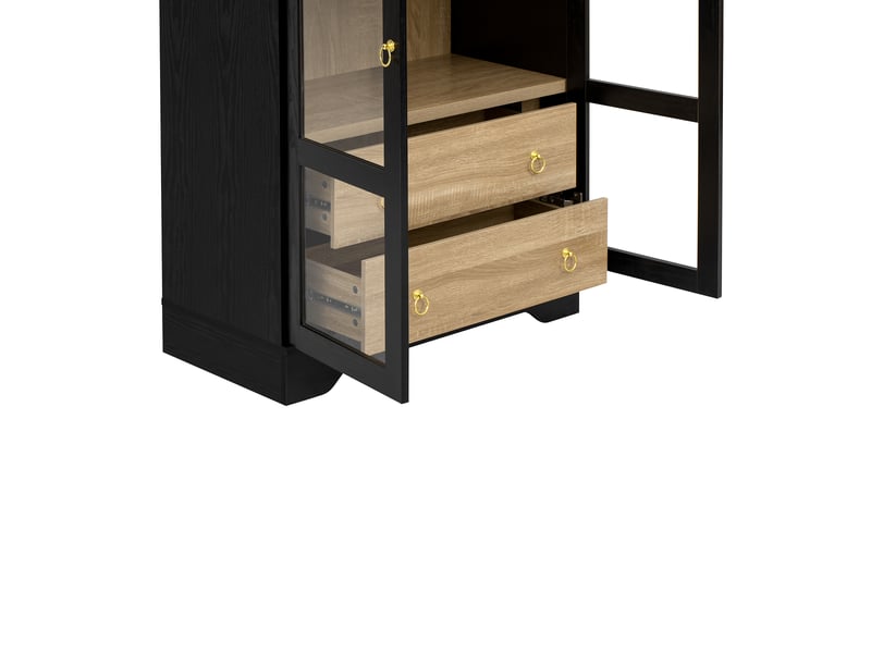  Buffet de cuisine 2 portes 2 tiroirs 76x40x180 cm - meuble de rangement avec étagères réglables et portes vitrées - noir  - Conforama W
