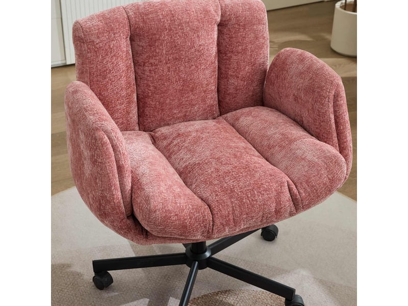  Fauteuil de bureau pivotant réglable en chenille rose 57.5 x 60 x 92.5 cm W3223P453734 - Conforama E