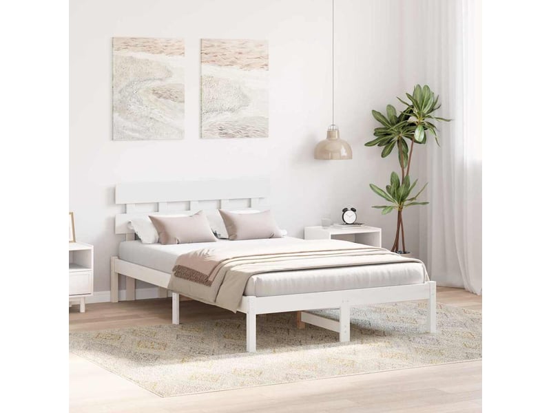 Lit double- lit adulte - cadre de lit blanc 135 x 190 cm bois de pin massif - Conforama B