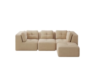 Canapé d’angle modulable 3 places velours côtelé beige – 297 x 177 x 69 cm