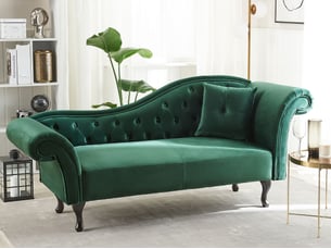 Chaise longue côté droit lattes velours vert foncé