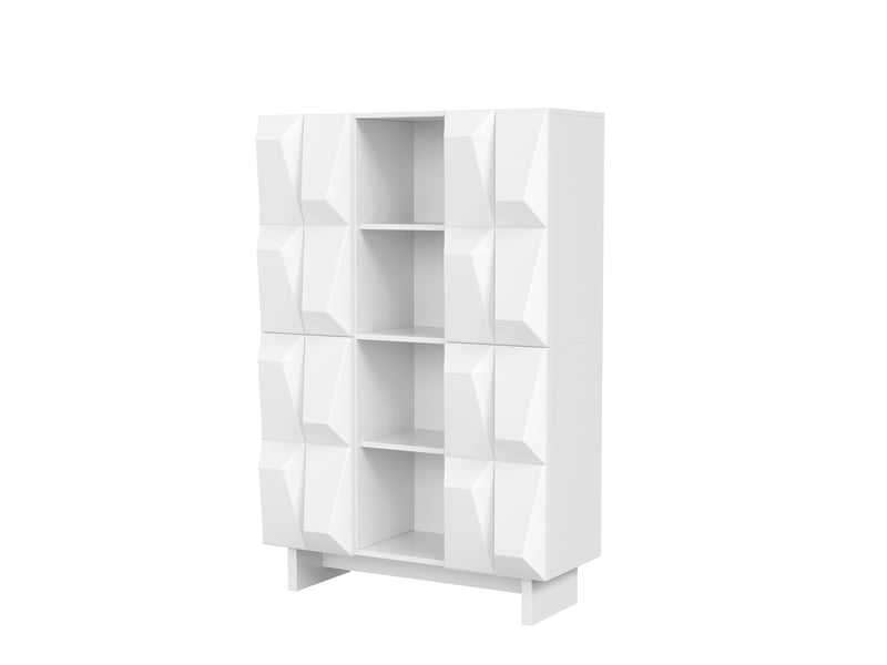  Vitrine et meuble à chaussures 90,5 x 34 x 135,5 cm – blanc – 12 compartiments et 4 portes relief  - Conforama D