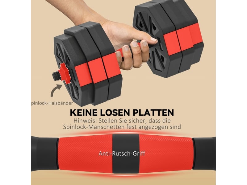  Set d'haltères 4-en-1 125x18x18 cm réglable rouge  - Conforama D