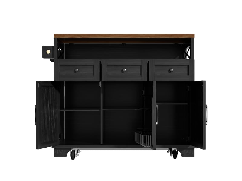  Îlot de cuisine 118x43x98 cm avec 3 portes et plateau pliable, noir et bois  - Conforama R