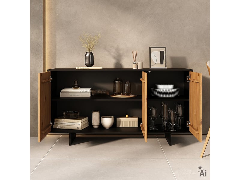 Buffet arto l 137 cm 3 portes en bois massif - noir et chêne - Conforama D