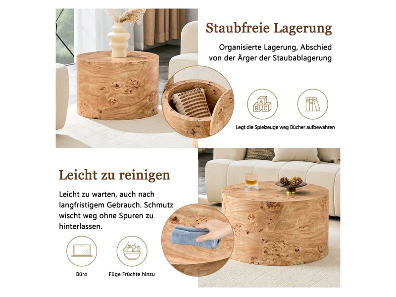  Table basse avec rangement diamètre 44 cm diamètre 44 cm lot de 2 pièces table de salon rangement intégré forme ronde design gigogne aspect bois panneaux mdf couvercle amovible espace creux  - Conforama E