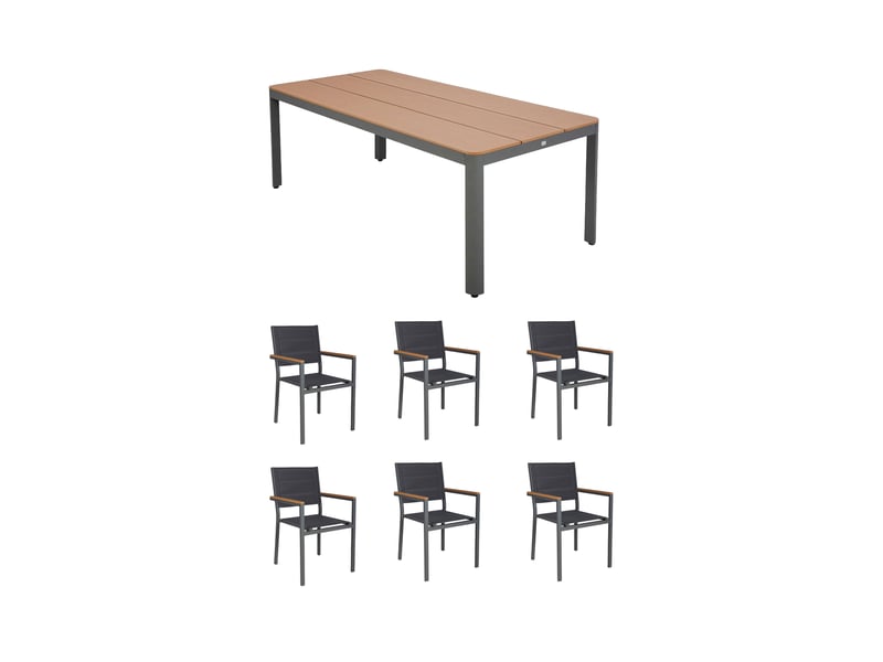  Ensemble table de jardin 200x90x75cm + 6 fauteuils gris - mimizan  - Conforama B