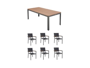 Ensemble table de jardin 200x90x75cm + 6 fauteuils gris - mimizan