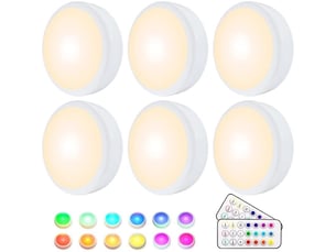 6 lampes led rgb 16 couleurs sans fil avec 2 télécommandes, pour placardescalier