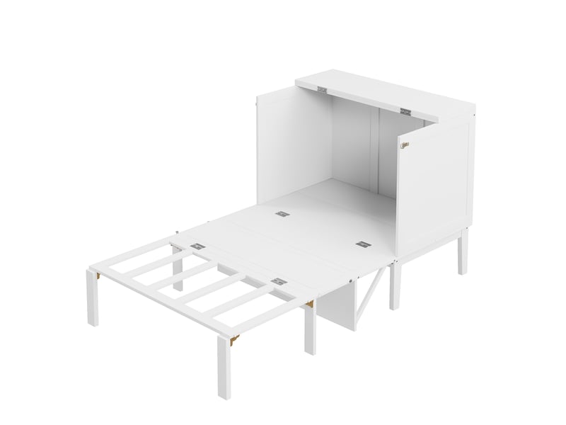  Lit escamotable vertical 90x200 cm avec sommier à lattes bois mdf métal blanc sans matelas  - Conforama A