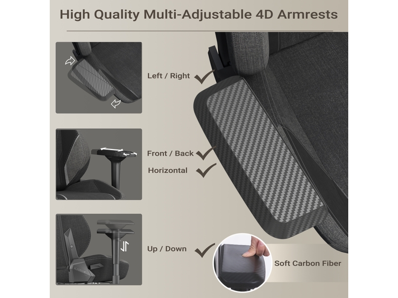  Chaise gaming ergonomique en tissu gris foncé, dossier haut, appuie-tête et soutien lombaire, inclinable à 155° avec verrouillage  - Conforama R