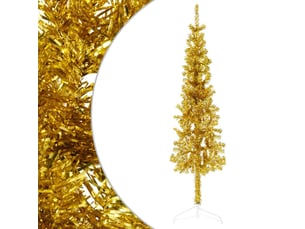 Demi sapin de noël, arbre de noël artificiel mince avec support doré 120 cm