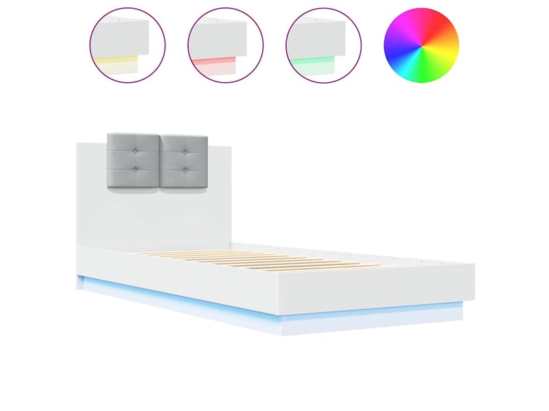  Lit simple- lit adulte -  cadre de lit avec led sans matelas blanc 100x200 cm  - Conforama A