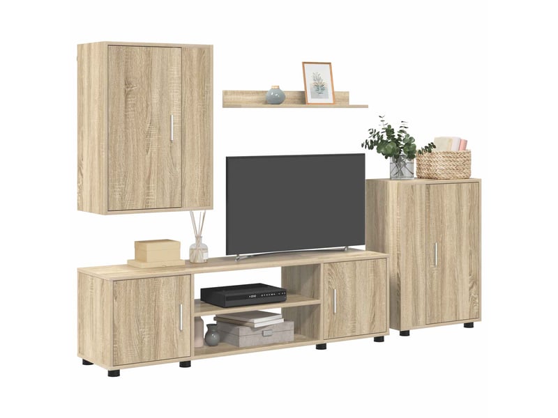  Ensemble meuble tv - banc tv - meuble de rangement chêne sonoma bois d'ingénierie  - Conforama C
