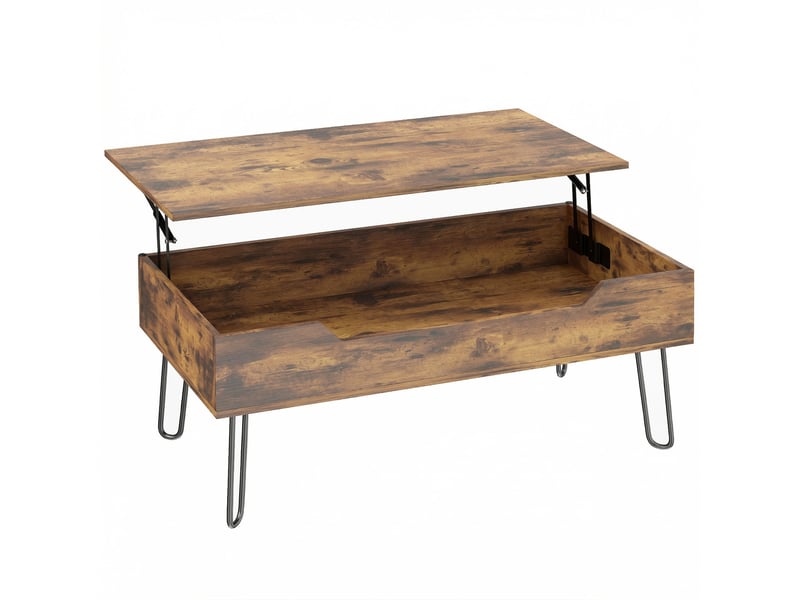  Table basse relevable avec compartiment caché et pieds métal pour salon, surface mélaminée noyer 95×50×40 cm  - Conforama A