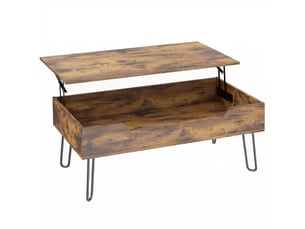 Table basse relevable avec compartiment caché et pieds métal pour salon, surface mélaminée noyer 95×50×40 cm