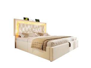 Lit avec rangement 160x200 cm <strong></strong> <strong></strong> coloris beige