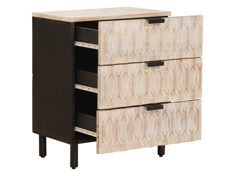  Table de chevet blanc 50 x 33 x 62 cm bois de mangue massif  - Conforama A