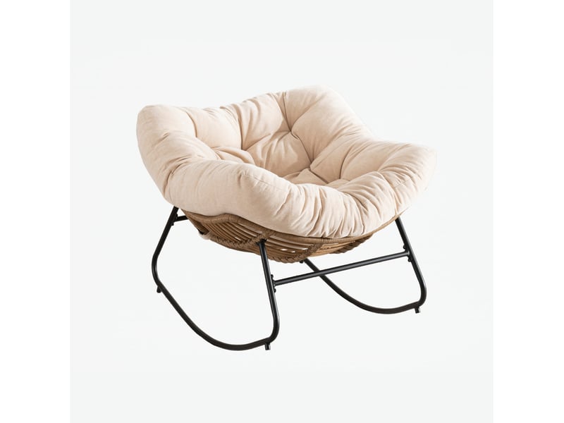  Fauteuil à bascule moderne 95 x 107 x 83 cm beige en chenille, structure métallique pour salon  - Conforama D