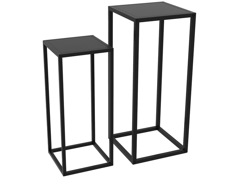  Lot de 2 porte-plantes gigognes en acier noir style scandinave – supports pour pot de fleurs et plantes d'intérieur et extérieur pour balcon, terrasse et salon (31x31x65 cm et 25x25x58,5 cm)  - Conforama A