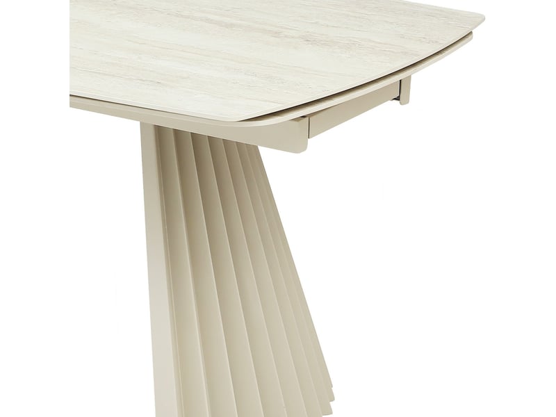  Table à manger rectangulaire extensible 8-12 pers. En céramique effet travertin et piètement blanc 200-300x100 cm - bruma Bruma - Conforama E