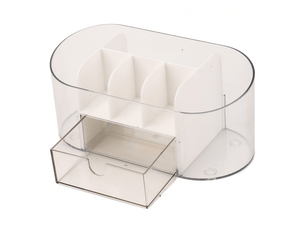 Organiseur de maquillage de bureau transparent à compartiments pour cosmétiques et soins de la peau (blanc)