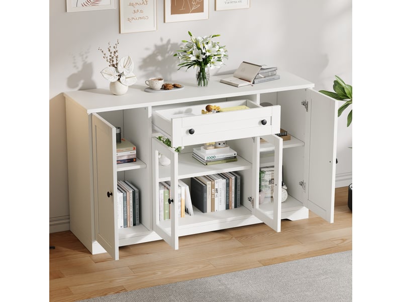  Buffet de rangement 4 portes avec vitrines et tiroir 138 cm evryae  - Conforama B