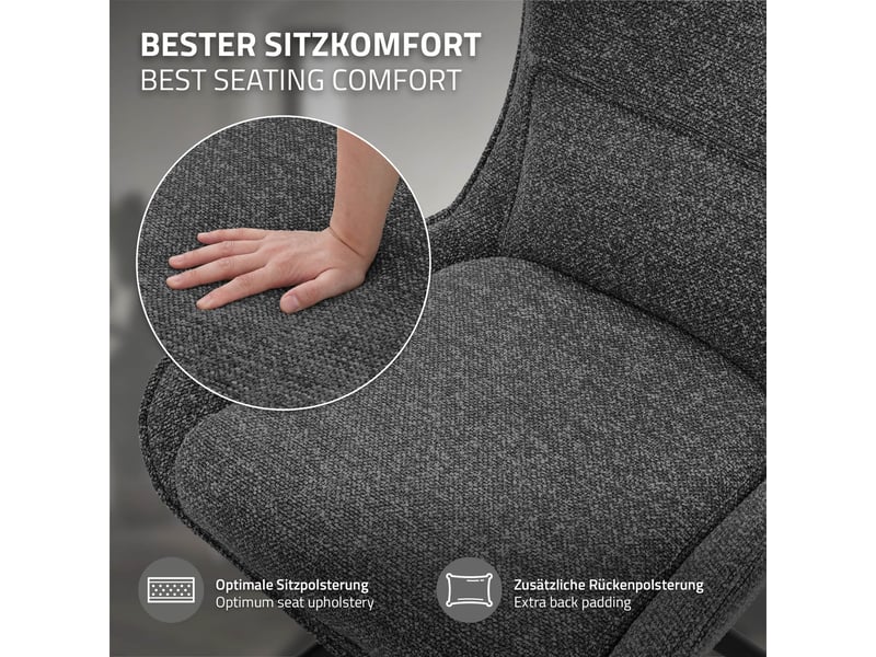 Ml-design chaise salle à manger pivotante 360° en tissu bouclette anthracite, piètement étoile en acier robuste, coussin lombaire intégré, siège rembourré confortable pour salon et cuisine, max 120 kg - Conforama D