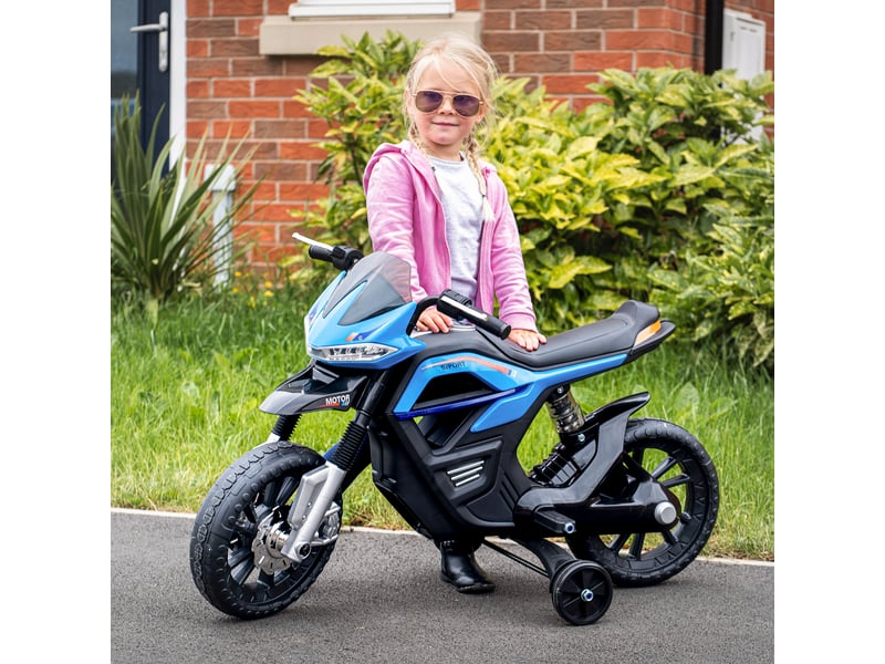  Moto électrique 6v pour enfants avec roues et phares, en pp et métal, 105 x 52,3 x 62,3 cm, bleue et noire  - Conforama C