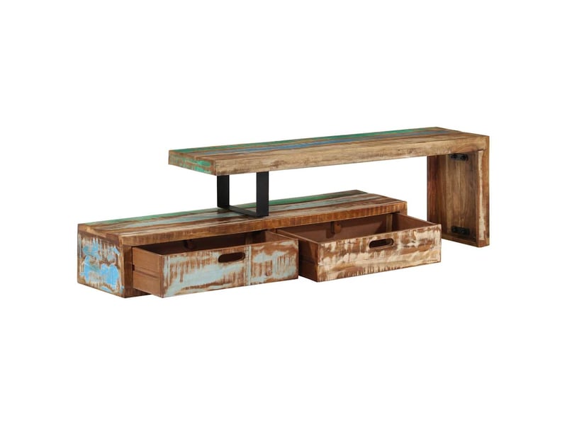  Meuble tv - banc tv - meuble de rangement (118-200) x 30 x 40 cm en bois massif recyclé  - Conforama C