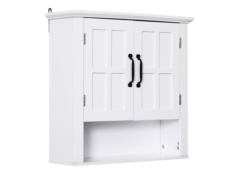  Armoire murale salle de bain 60 x 20 x 58 cm, blanche, 2 portes, étagères réglables et niche  - Conforama A