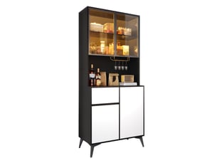 Vitrine 4 portes 1 tiroir avec led réglable, étagères et porte-verres pour salle à manger en mdf noir et blanc 80 × 40 × 180 cm