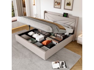 Lit coffre 160x200 cm <strong></strong> <strong></strong> coloris beige