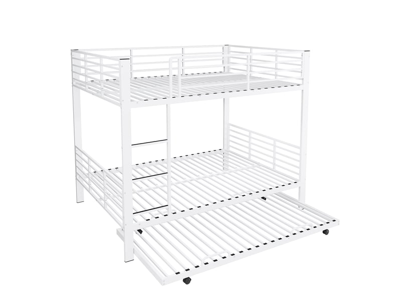  Lit superposé 3 places modenvie avec lit gigogne coulissant métal blanc mat  - Conforama A