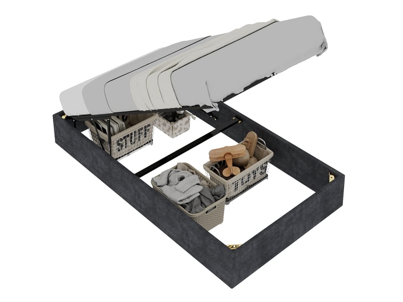 Lit coffre 90x200 cm - lit simple avec vérin hydrauliques, cadre durable, sans tête de lit, sans matelas, velours gris  - Conforama A