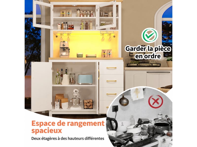 Meuble de cuisine muvano, buffet blanc en mdf avec led, 4 portes, 105,5 × 40 × 180 cm - Conforama B