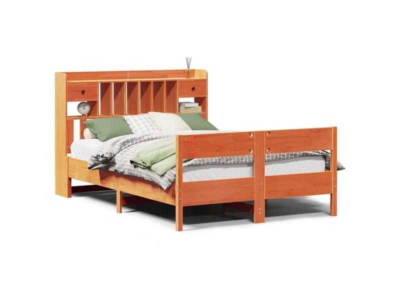  Lit double- lit adulte -  lit bibliothèque sans matelas  marron 135x190 cm pin massif  - Conforama A