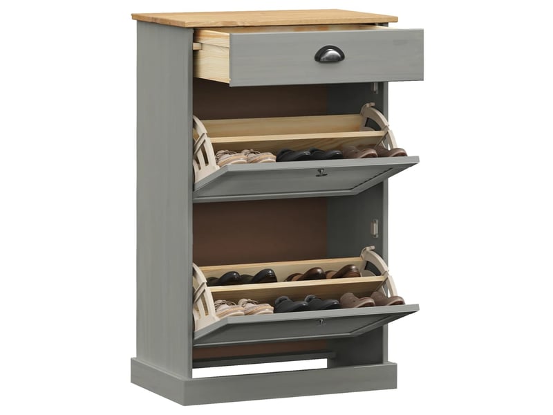  Meuble à chaussure, armoire à chaussures vigo 60x35x96 cm gris bois massif de pin  - Conforama C