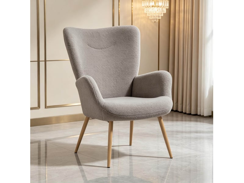 Fauteuil de salon à dossier haut en tissu bouclette gris - Conforama C