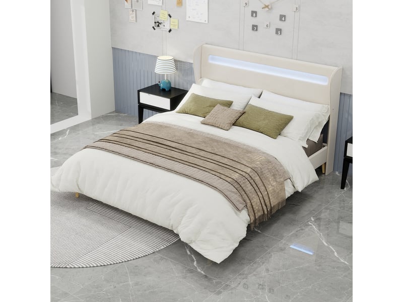  Lit 160x200 cm minimaliste avec tête capitonnée et base surbaissée led, sans rangement, sans matelas  - Conforama B