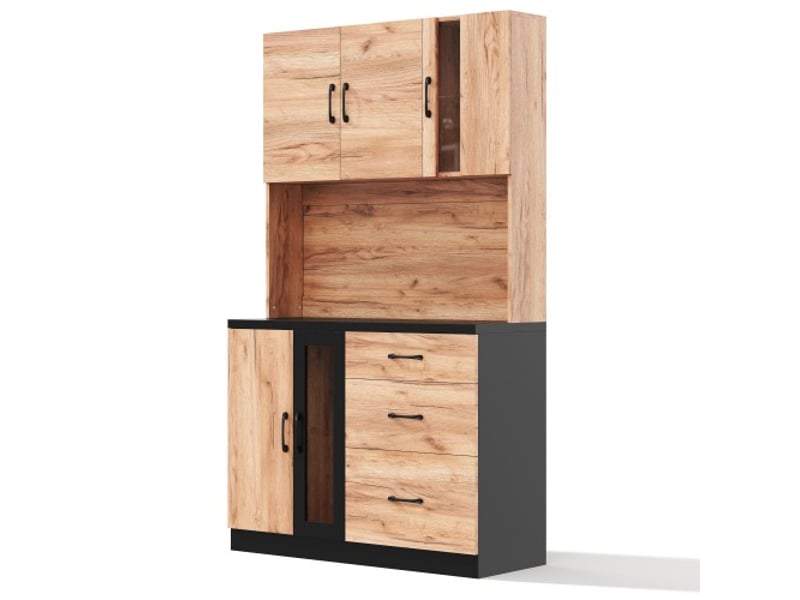  Colonne de cuisine noir effet bois led 105×40×180 cm, étagères réglables, prise européenne – cuisinesalle à manger  - Conforama A